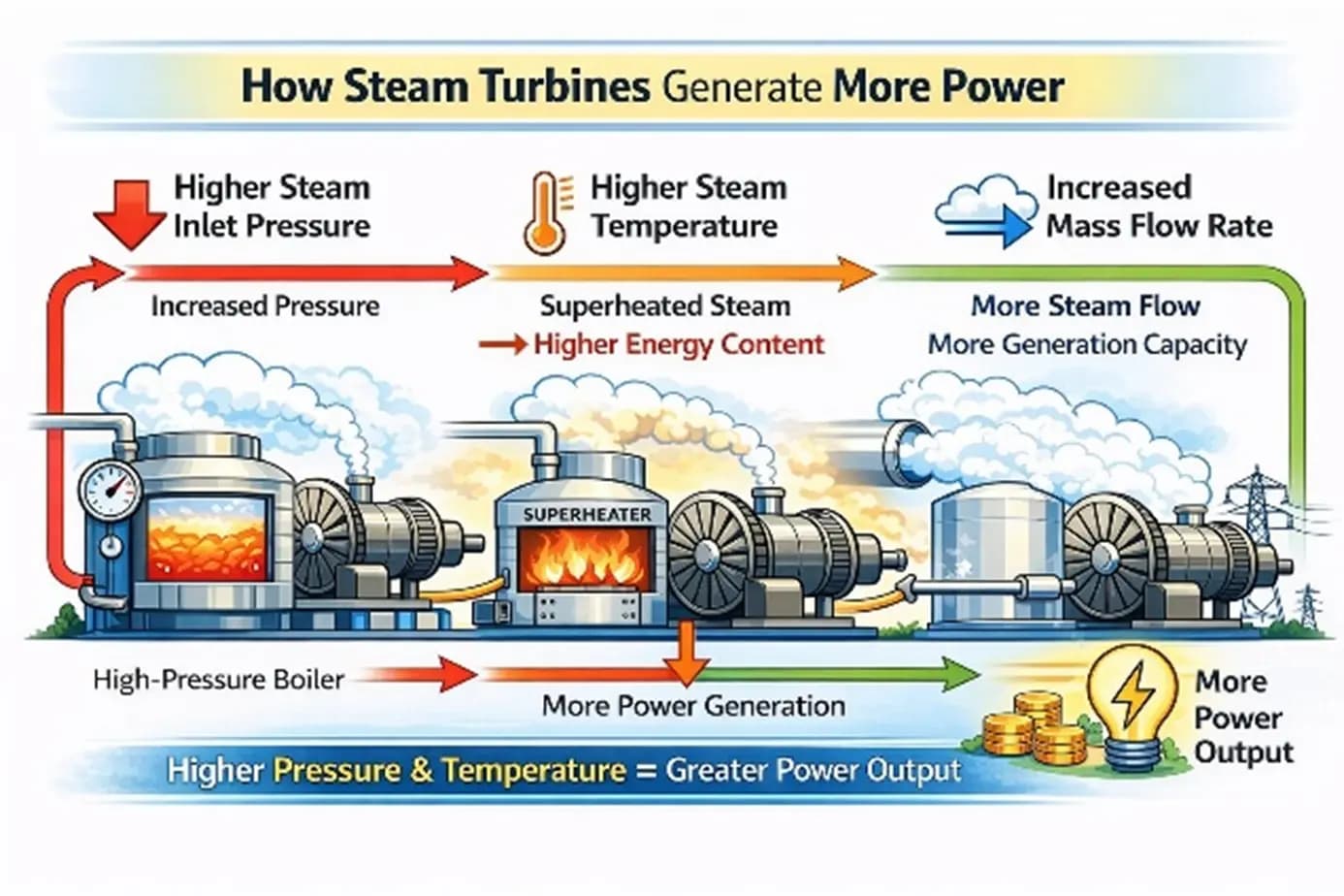 Illustration of steam turbine power generation