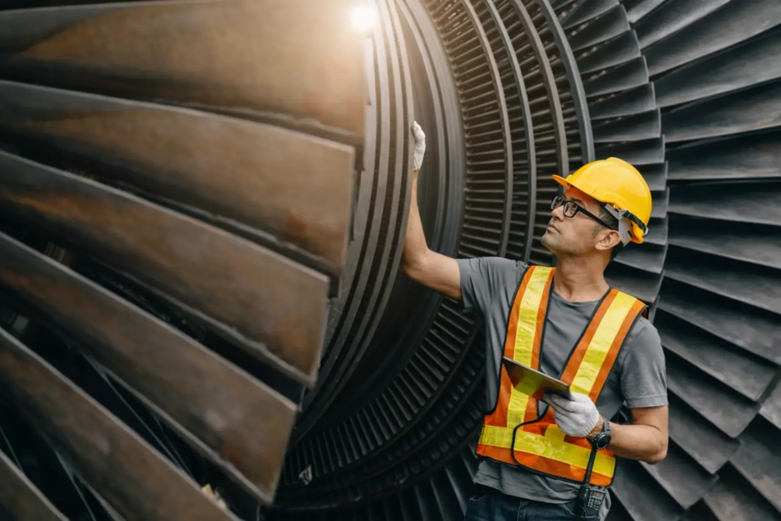 Steam turbine overhauling services with blade inspection, rotor checks and performance restoration by engineer